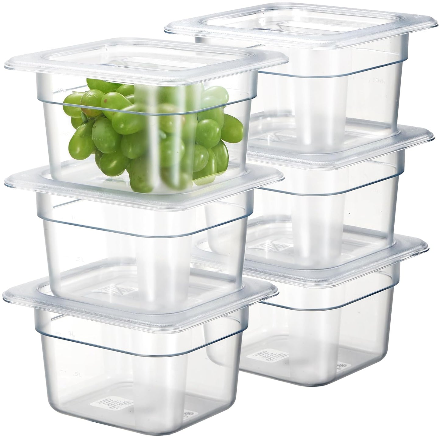 CURTA 6-Pack 1/6 Size 4" Deep NSF Polycarbonate Food Pans with Handled Lids & Drain Trays | Dishwasher & Freezer Safe Clear Container for Prep Tables, Buffet, Salad Bar, Commercial Kitchen