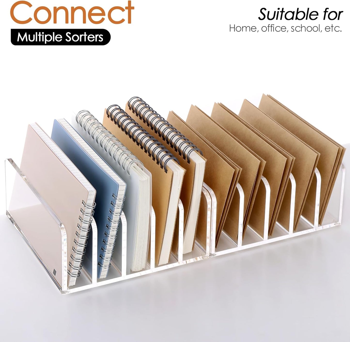 SANRUI Acrylic Desk Organizer, 5 Compartments Mail Organizer,Small File Holders Letter Organizer,Clear Office Organization,Multifunction Sorter Envelope Rack for Office,Home, School