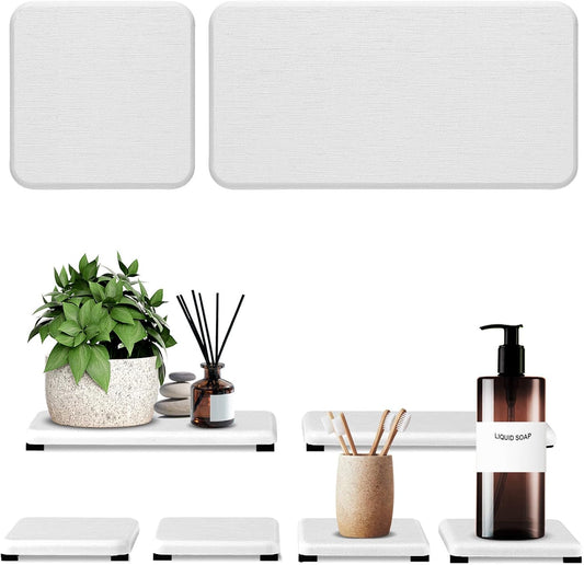 6PCS Fast Drying Diatomite Bathroom Tray, Water Absorbent Diatomite Coasters, Soap Dish Holders Toothbrush Holders for Bathroom Counter, Water Absorbing Stone Sink Organizer for Bathroom and Kitchen