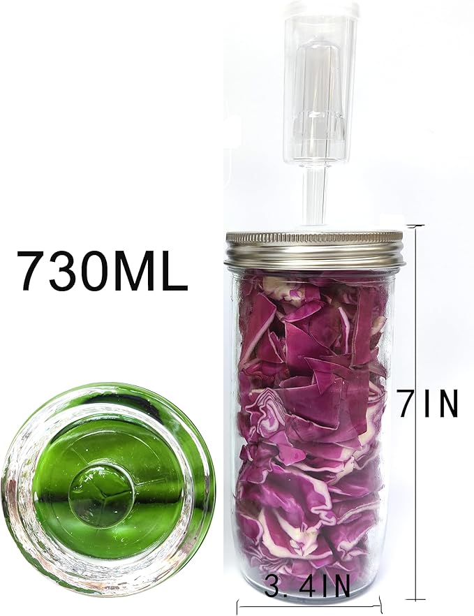 2 set Complete Fermentation Kit，2 Fermenting Mason Jars ，2 Fermentation Weights & 2 Fermenting Lids for Sauerkraut, Vegetables, and Other Fermented Food(0.73 Liter)