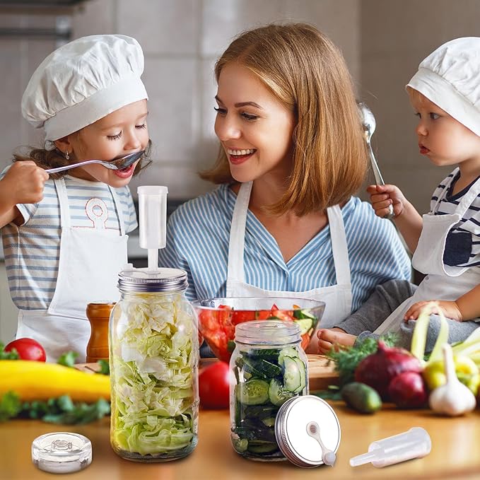 Tessco for you 4 Set Fermentation Kit, Wide Mouth Fermentation Lids with Weights for Mason Jars Sauerkraut Probiotic Food (No Jars)