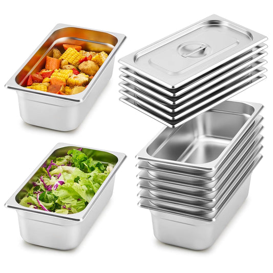Wilprep 6 Pack Hotel Pans, 1/3 Size 4 in Deep Steam Table Pans with Lids, Food Grade Stainless Steel Hotel Pans, 4.2 qt Catering Food Storage Pans for Buffets Events Restaurants, NSF Listed