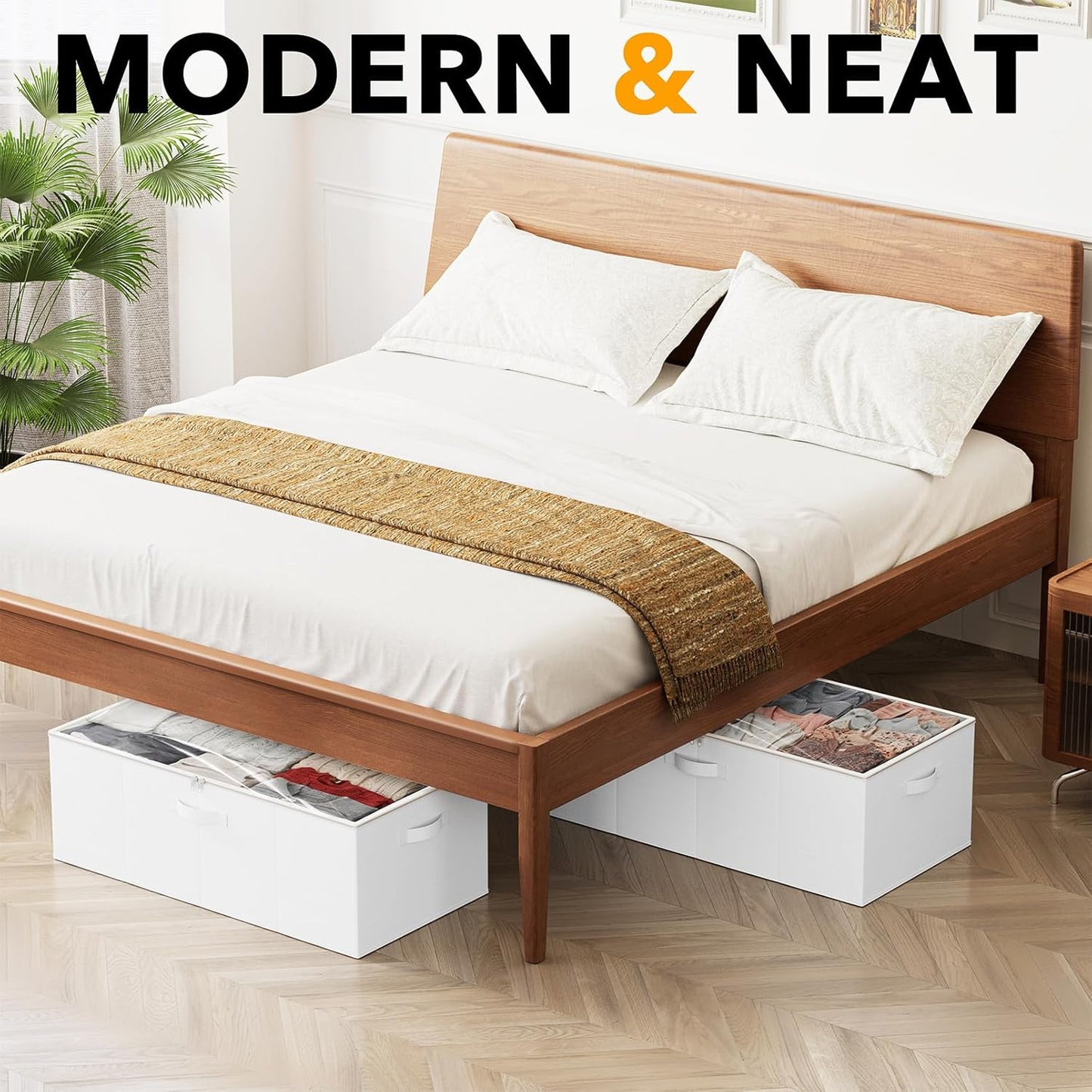 SpaceAid 2 Pack 10" High Under Bed Storage Containers, Large Underbed Storage Organizer Bins with Lids for Bedroom, Dorm, Clothes, Closet Organization, Bed Sheets and Blankets (White)