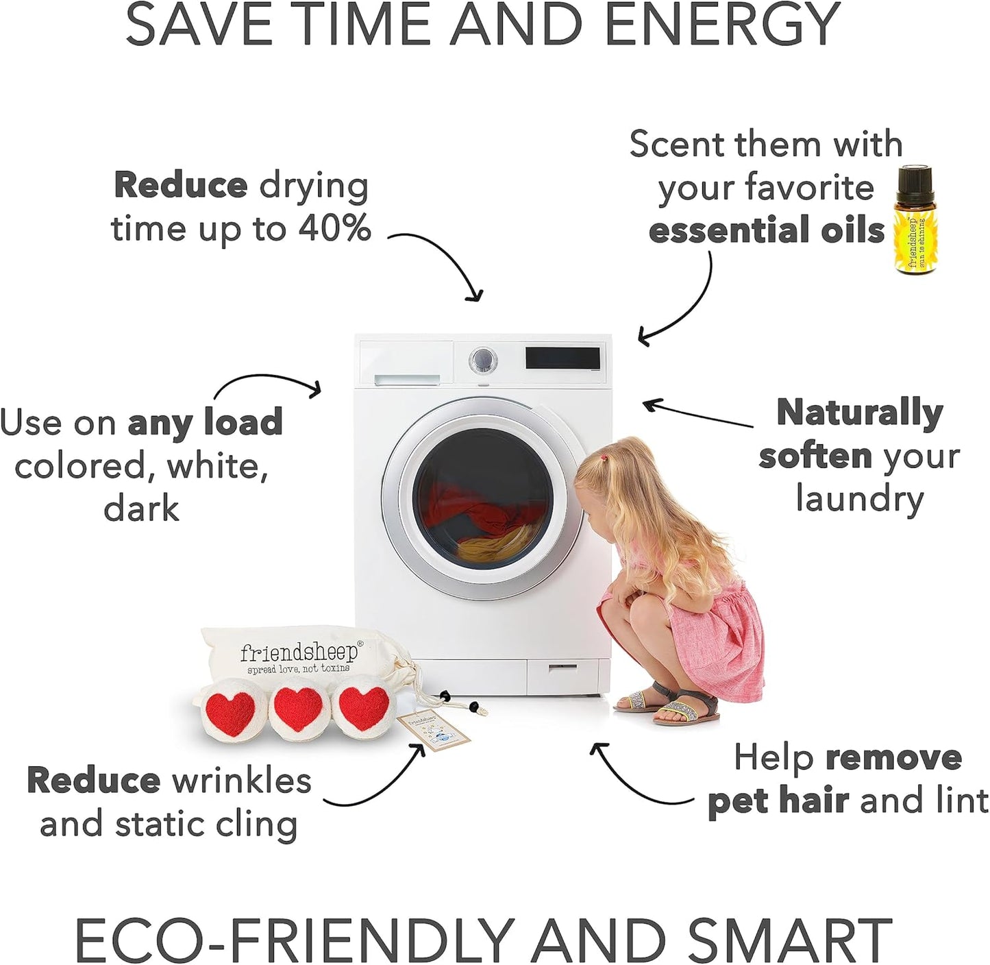 Friendsheep Wool Dryer Balls, Organic Reusable Fabric Softener Alternative for Laundry, Handmade, Fair Trade, Hypoallergenic, Eco-Friendly, Plastic-Free (3 Pack XL – Red Heart )