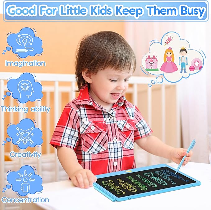 Hockvill LCD Writing Tablet for Kids 12 Inch, Toys for Boys Girls Drawing Pad for 3 4 5 6 7 Year Old Kids Toys, Toddler Erasable Doodle Board Travel Essentials, Children’s Day Gift - Blue