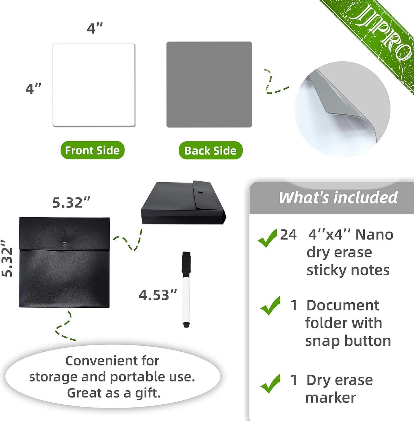 Dry Erase Sticky Notes. Reusable Whiteboard Stickers 4"x4" - 24 Pack. Suitable for All Smooth Surface. Great for Labels, Lists, Reminders and Decals. Washable, Removable