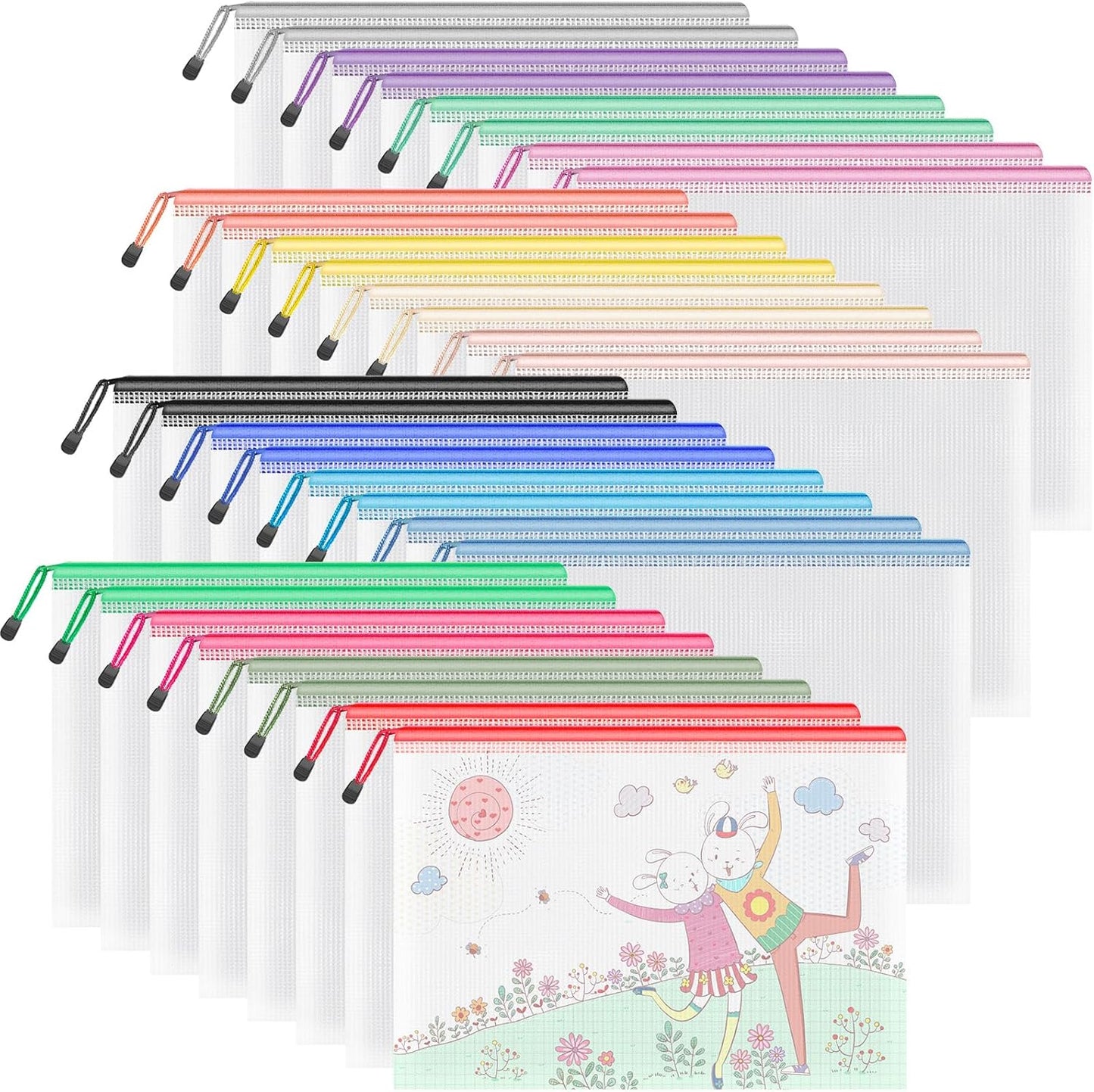 Umriox 32PCS Mesh Zipper Pouch, Zipper Bags for Organizing, A4, Letter Size, Storage Bags for Board Game, Puzzles, School Office Supplies