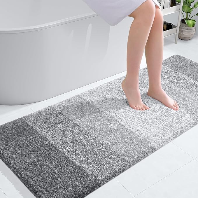 OLANLY Bathroom Runner Rugs 54x24, Extra Soft Absorbent Microfiber Bath Rugs, Rubber Backing, Quick Dry, Washable Bath Mats for Bathroom Floor, Tub and Shower, Home Decor Accessories, Light Grey