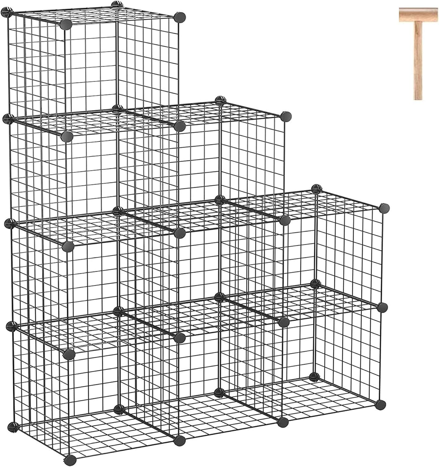 C&AHOME Wire Cube Storage - 9-Cube Organizer, Metal Grids, Modular Bookshelf, Closet Cabinet, Ideal for Home, Living Room, Office - 36.6'L x 12.4'W x 48.4'H Black