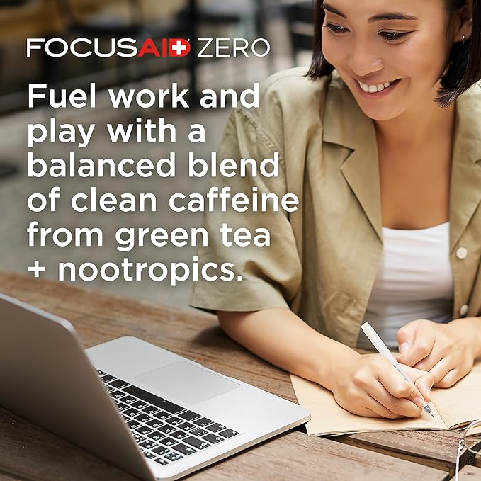 FOCUSAID ZERO SUGAR Nootropics Blend, Alpha-GPC, GABA, 100mg Natural Caffeine from Green Tea, Yerba Mate, Vitamin B-Complex, Keto-Friendly, No Artificial Sweeteners, 12 Fl Oz (Pack of 24)