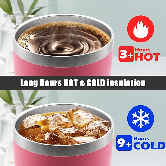 20 oz Tumbler Coffee Travel Tumblers Bulk with Lid Stainless Steel Double Wall Vacuum Insulated Mug Powder Coated Cups fit Car Cupholder for Hot and Cold - Pink, 8Pack