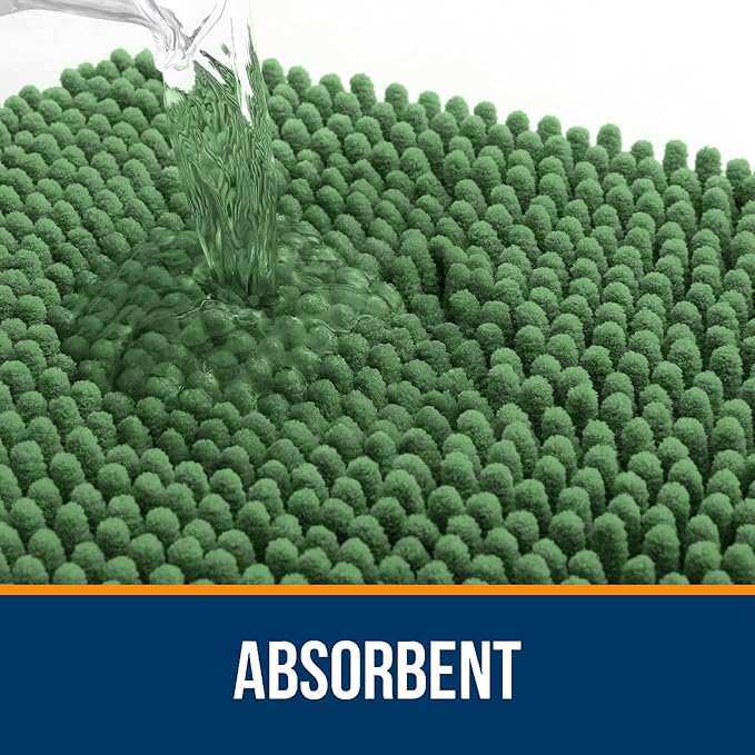 OLANLY Bathroom Rugs 47x17, Extra Soft Absorbent Chenille Bath Rugs, Rubber Backing Quick Dry, Machine Washable Bath Mats for Bathroom Floor, Tub and Shower, Home Decor Accessories, Olive Green