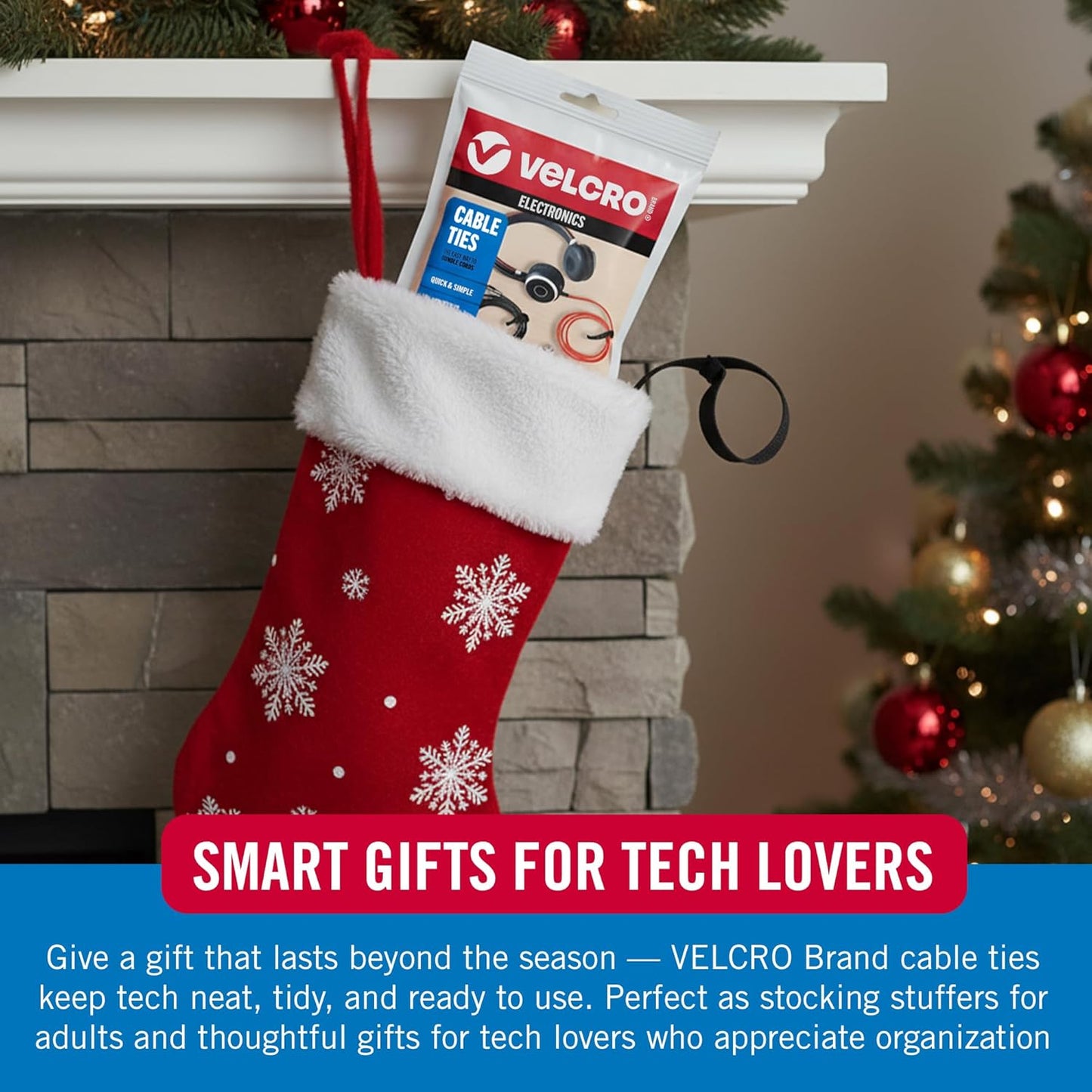 VELCRO Brand Reusable Cable Ties – Mens Stocking Stuffers 2025, 100 Pack 6 Inch Cable Management Ties, Cord Wraps for Electrical Cords, Black