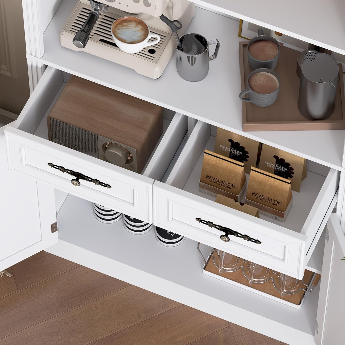 71.4" Tall Bookshelf with Drawers & Cabinet, 5-Tier Floor Standing Bookcase with Storage Doors, Adjustable Shelves & Metal Handles, 31.5" Wide Organizer for Home Office, Living Room