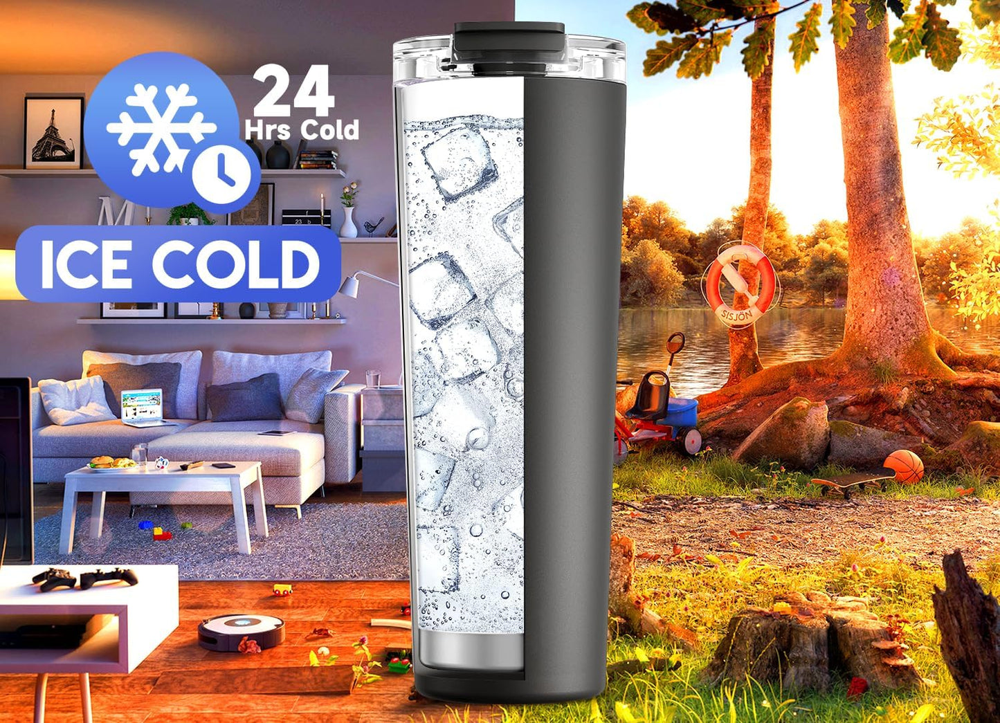 Meoky 30 oz Travel Coffee Mug with Leak-proof Lid, Stainless Steel Insulated Coffee Tumbler, Keeps Hot for 8 Hours or Cold for 24 Hours, Fits in Car Cup Holder (Night)