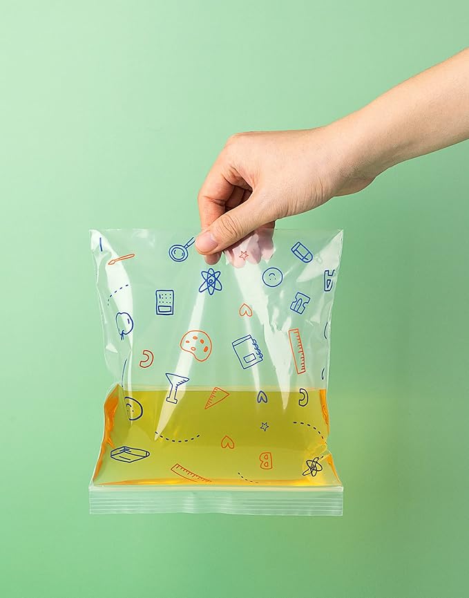 24/7 Bags- Quart Zip Storage Bags, 150 Count with Patterns, 4 Unique Fun Designs, Zero BPA, Lunch, Trips, Parties & More