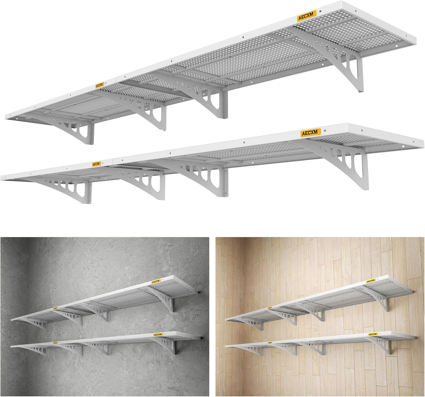 4-Pack 1.64x4ft Adjustable Garage Wall Shelving 1120lbs Load Capacity Heavy Duty Wall Mounted Storage Shelf Metal Floating Shelves for Garage(White)
