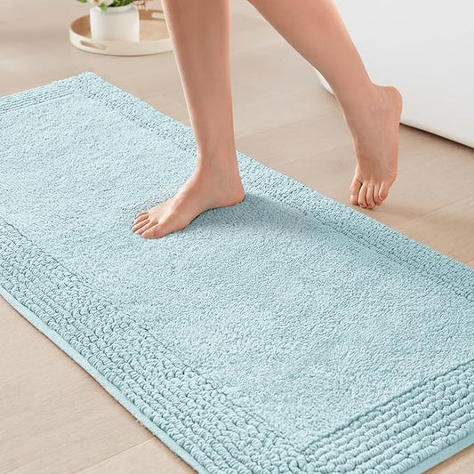Madison Park Splendor Reversible 100% Cotton Tufted Bathroom Rug-3000 GSM Hotel Quality Luxurious Plush Medium Pile Bath Mat Absorbent, Quick Dry, Shower Room Décor, 24x60 Blue