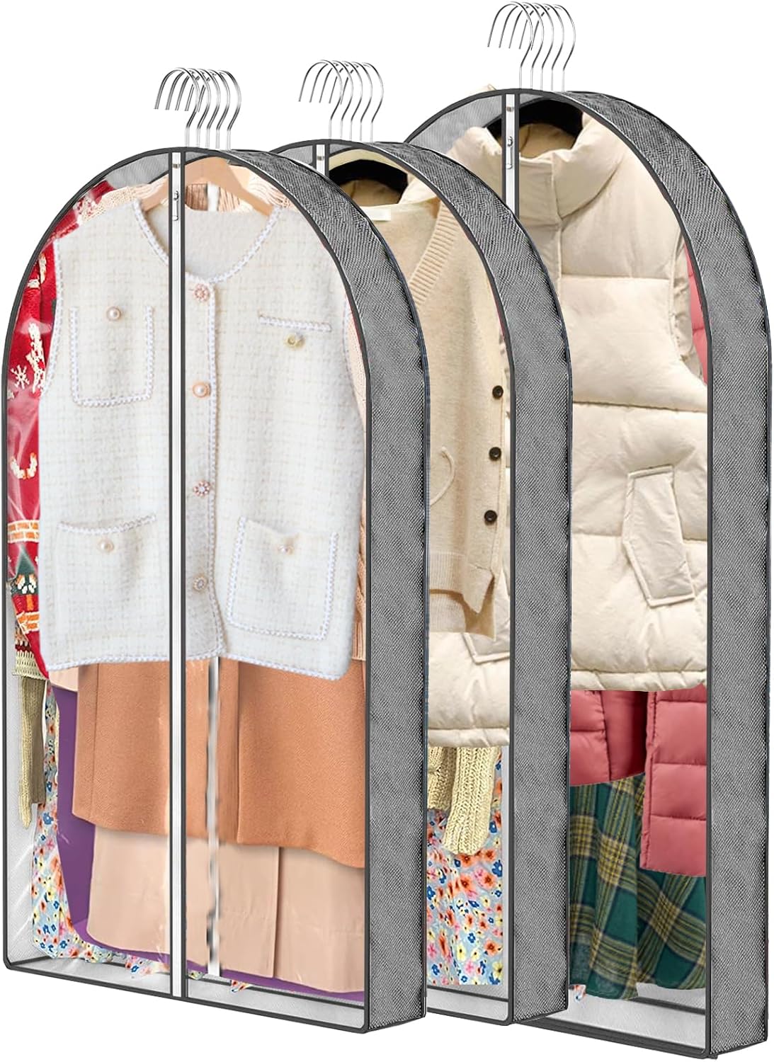 3 Pcs Garment Bags, 40" & 50" PEVA Moth-Proof Breathable Dust Cover, Hanging Clothes Covers with Bedroom, Suits, Padded Clothes, Shirts Prevent Dust