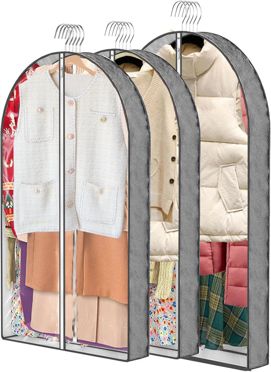 3 Pcs Garment Bags, 40" & 50" PEVA Moth-Proof Breathable Dust Cover, Hanging Clothes Covers with Bedroom, Suits, Padded Clothes, Shirts Prevent Dust