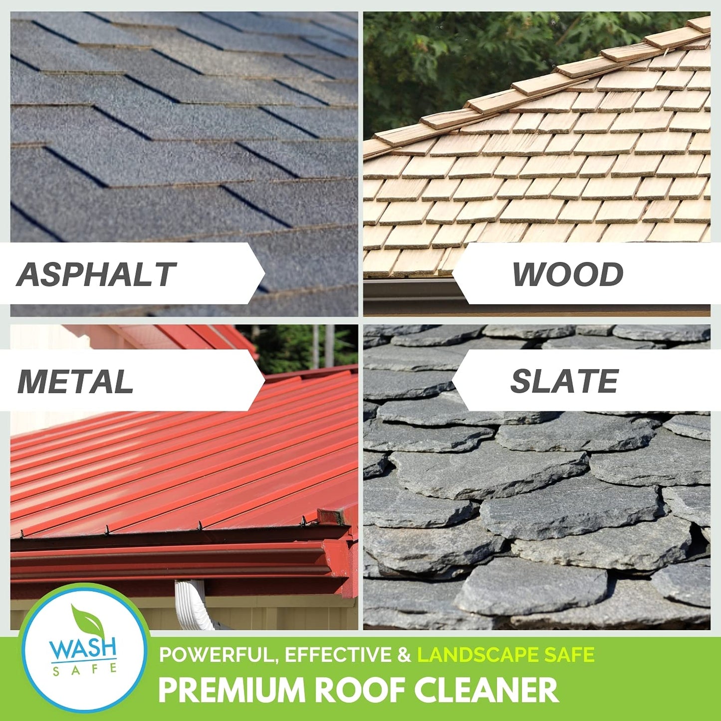 Wash Safe™ ROOF WASH Roof Cleaner, 10 lb. | Clear, Bleach-Free Concentrate | Clean Up to 10,000 sq. ft. of Asphalt, Wood, Slate and Ceramic Shingles or Tiles