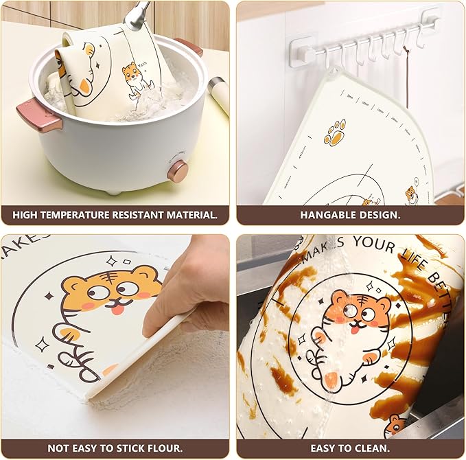 28x20 Inch Extra Thick Silicone Pastry Board, Silicone Baking Mat with Measurements, Non-slip Silicone Mat, Kneading Counter Mat, Non-Stick Dough Mat with Edge Heightening