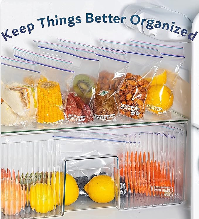 24/7 Bags- Gallon Zip Storage Bags, 200 Count, Double Zipper Seal, Easy Grip Open Tabs, Write-On Space, BPA-Free & Heavy Duty, Microwave Safe, Non-StandUp