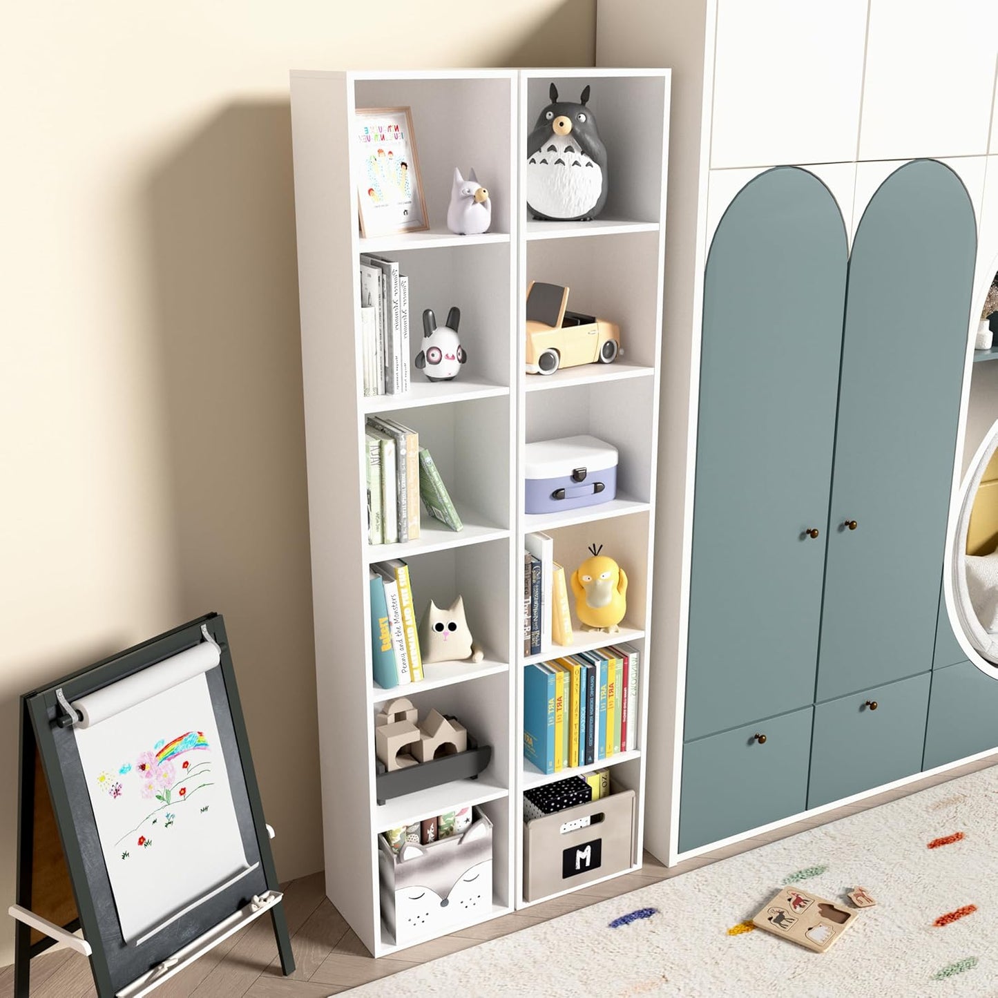 Wooden 6 Cube Storage Organizer, 6 Tier Storage Cubes Storage Display Cubby, 62 Inch Tall Versatile Shelf and Cubby Organizer for Any Space (White, 6 Cube-W(11.8inch)