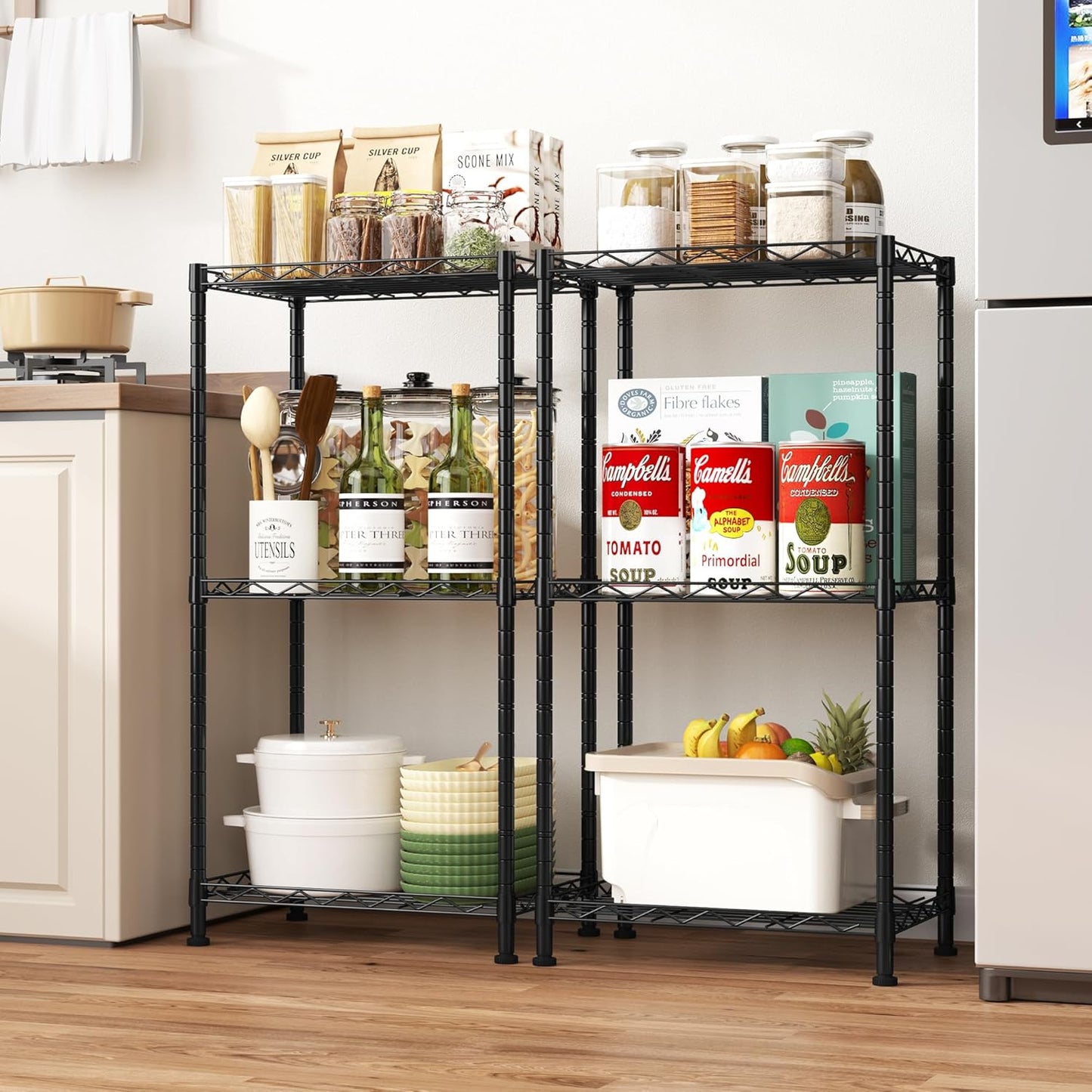HOMEFORT Storage Shelves, 3-Wire Shelving, Metal Shelving Unit Adjustable Storage Shelves Rack for Kitchen, Pantry, Bathroom, Black, 15.7" W x 11.6" D x 30" H