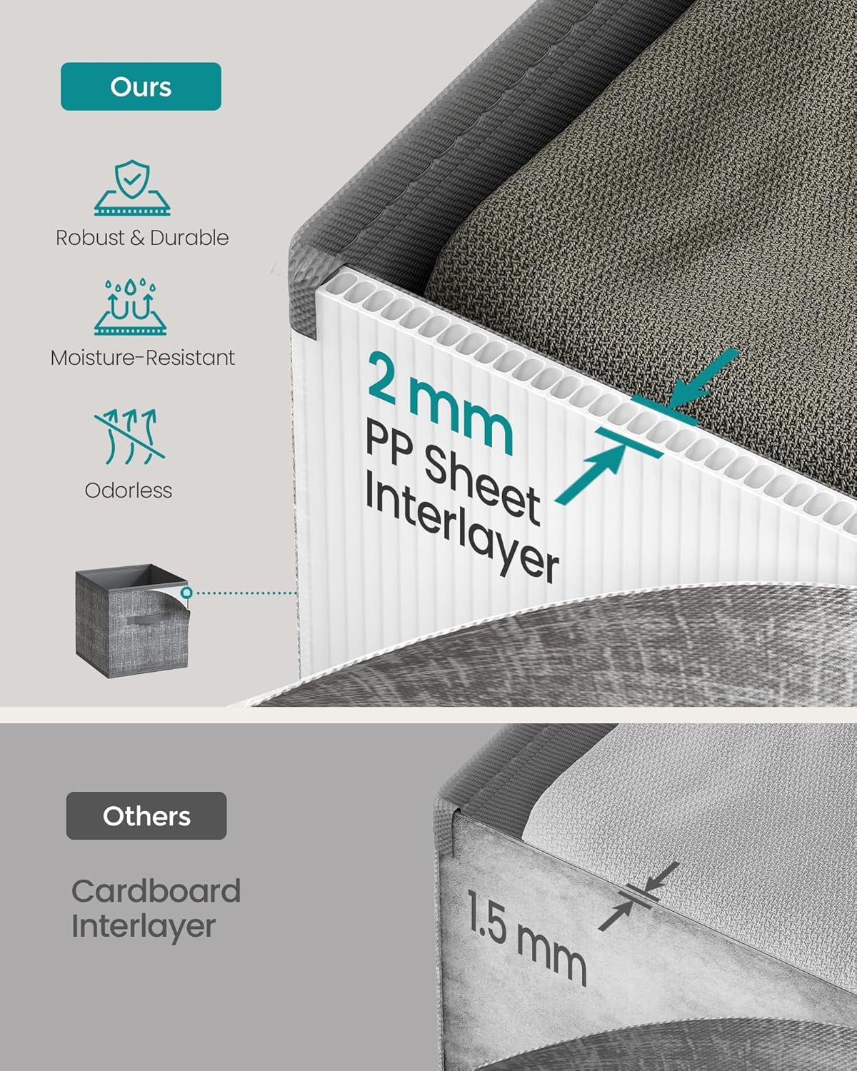 SONGMICS Storage Cubes, 10.2 x 10.2 x 11 Inches Non-Woven Fabric Bins with Double Handles, Set of 10, Closet Organizers for Shelves, Foldable, for Clothes, Cattail Gray UROB126G01