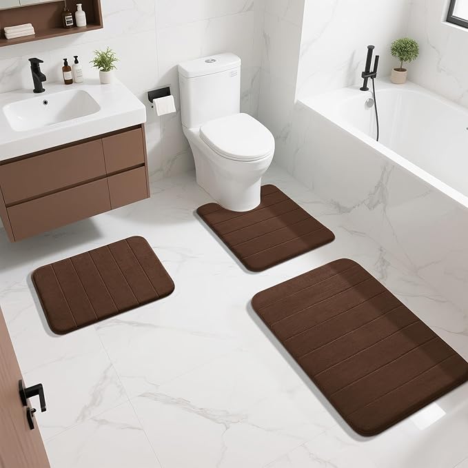 Yimobra Brown Bath Mat 31.5x20 Inch, Super Soft Absorbent Memory Foam Bathroom Rug Non Slip, Quick Dry, Machine Washable Floor Carpet for Tub Shower, Home Decor Accessories