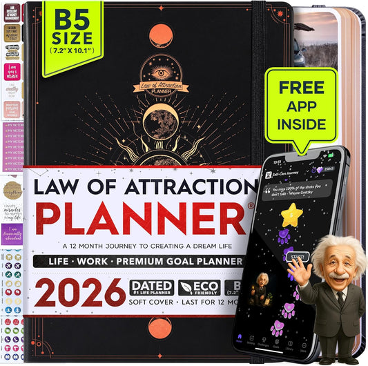 2026 Planner Weekly and Monthly | Law of Attraction Planner with Panduo App | A 12 Month Journey for Productivity, Gratitude & Goal Setting | Includes Foldable Vision Board, Gift Box & Stickers