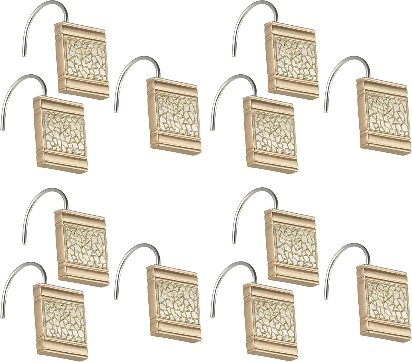 Zahari Home 13pc Sinatra Bathroom Shower Curtain Set - Gold Curtain & 12 Champagne Hooks - Luxury Fabric Bling Unique Beautiful Set