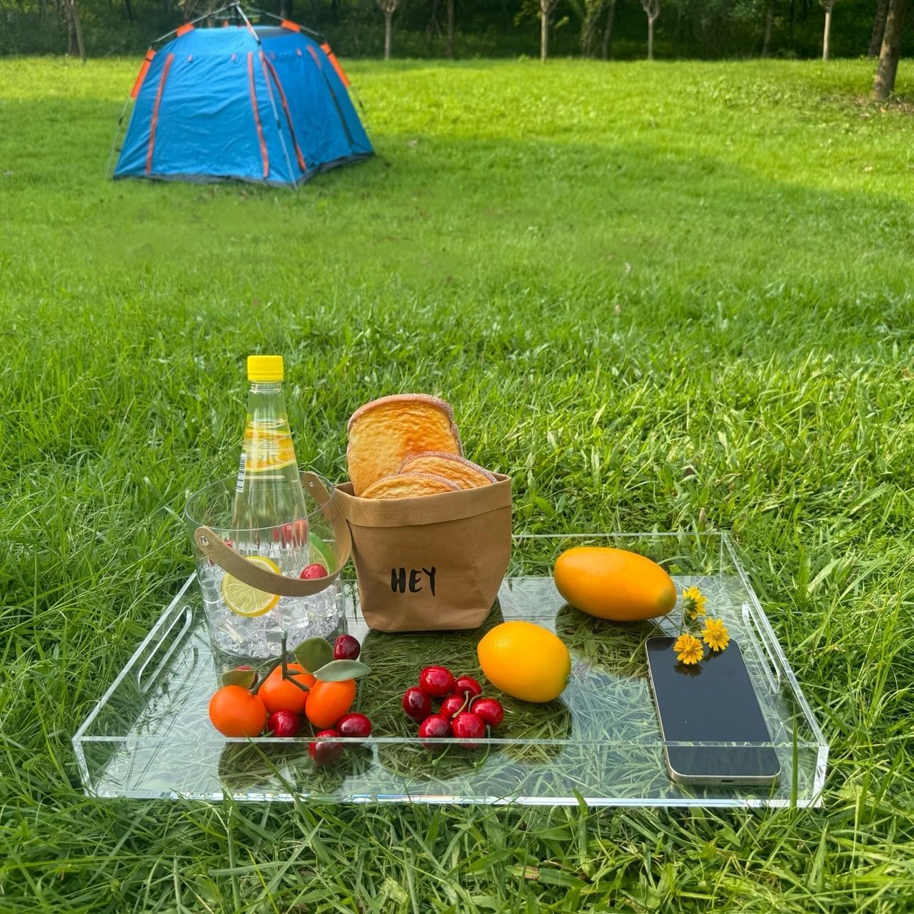 Clear Sturdy Acrylic Serving Tray with Handles-12x20Inch-Serving Coffee,Appetizer,Breakfast,Butler-Kitchen Countertop Makeup Drawer Organizer-Vanity Table Ottoman Tray-Decorative Tray