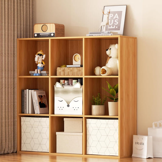 Cube Storage Organizer with Back Panel, 11" x 11" Cubby Shelf, Bookshelf for Home Office, Living Room, Bedroom (Natural, 9-Cube)