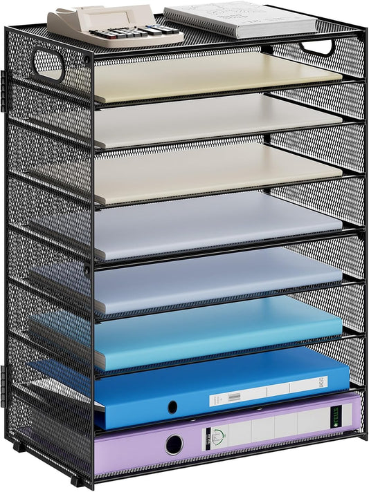 Marbrasse Paper Organizer Letter Tray, 9 Tier Mesh File Organizer with Handle, Paper Sorter Desk Organizer for Home Office Supplies
