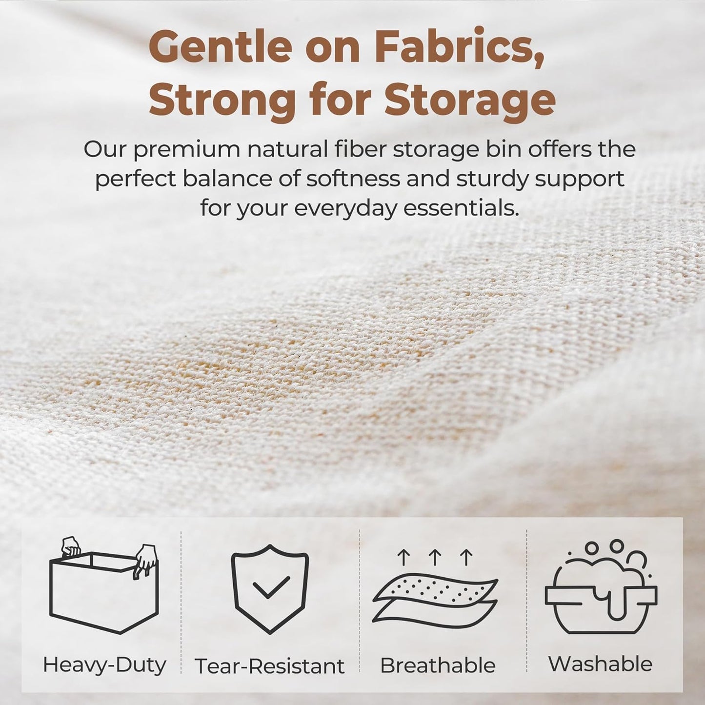 StorageWorks Fabric Storage Bins, Large Storage Baskets for Shelves, Closet Organizers and Storage Bins with Metal Frame, Handles, Natural Color, 2-Pack