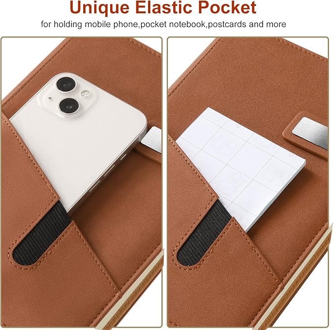 A5 Lined Leather Notebook and Pen Set with Gift Box, 240 Pages Refillable Journal with Pocket and Magnetic Buckle, Hardcover Daily Diary for Men and Women Business Travel Personal Writing- Brown
