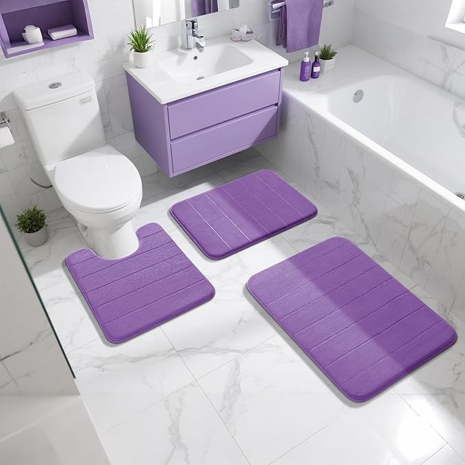 Yimobra Memory Foam Bath Mat, Super Soft Absorbent Bathroom Rug Non Slip 31.5x20 Inch, Quick Dry, Machine Washable Floor Carpet for Tub Shower, Home Decor Accessories, Lavender