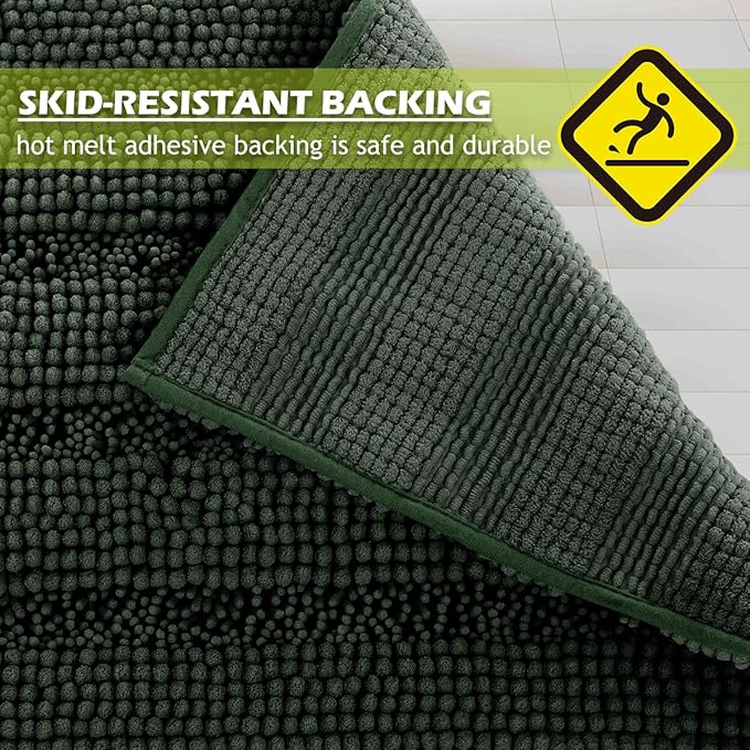 KGORGE Bathroom Rugs - Soft Bath Mat Water Absorbent Non-Slip Thick Shaggy Shower Carpe, Machine Washable, Plush Carpet Runner for Tub Kitchen Toilet Door Way, Dark Green, 60" x 24", 1 Pc