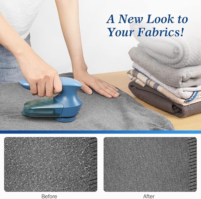BEAUTURAL Fabric Shaver and Lint Remover, Sweater Defuzzer with 2-Speeds, 2 Replaceable Stainless Steel Blades, Battery Operated, Remove Clothes Fuzz, Lint Balls, Pills, Bobbles