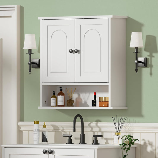 Bathroom Medicine Cabinet,2 Doors White Bathroom Wall Cabinet with Arched,Over Toilet Storage Cabinet for Laundry Room/Kitchen/Living Room,Surface Mount Medicine Cabinets 23x24