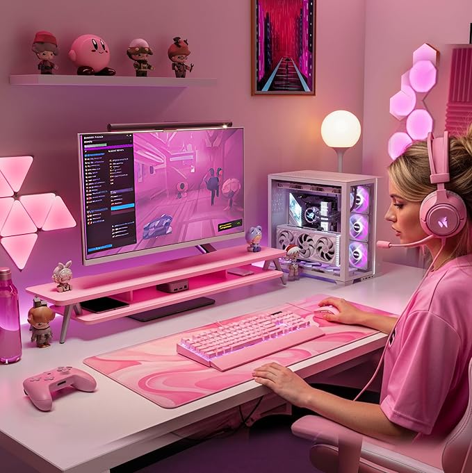 Fenge Dual Monitor Stand, Monitor Stands Riser for 2 Monitors, 42.5 Inch Wood Desk Shelf with Storage Organizer and Cable Management for Office Desk Accessories