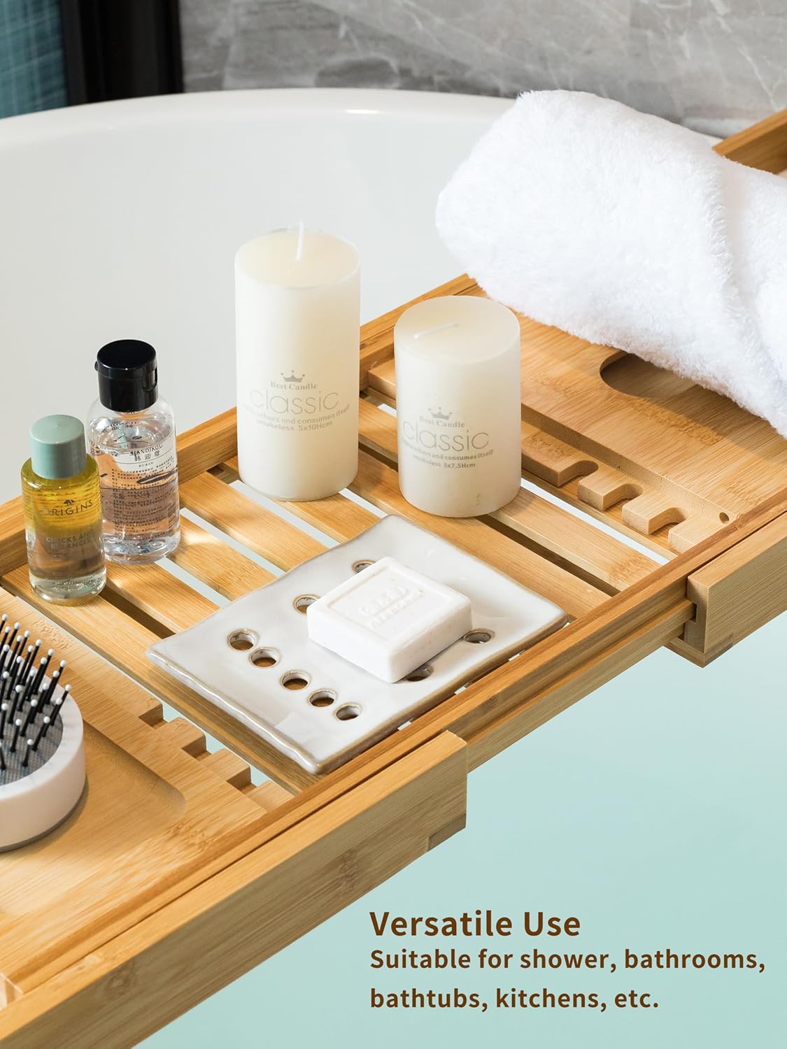 Soap Dish with Self Drain, Bar Soap Holder for Bathroom and Kitchen Sink, Rectangular Soap Dishes for Shower Ceramic Soap Saver, Japanese Soap Tray, White