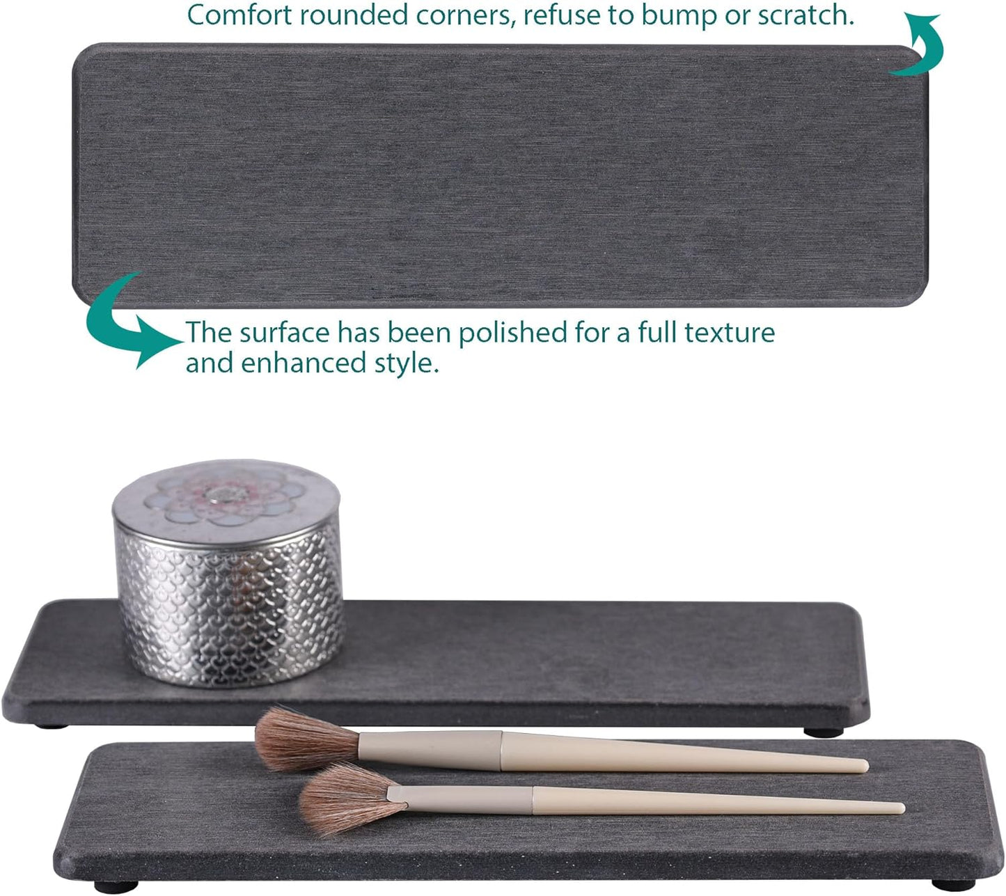 2 Pcs Water Absorbing Stone Trays, Kitchen/Bathroom Sink Soap Dish, Diatomite Tray Used for Hand Soap & Cosmetic Bottles in The Modern Home, 3.15" W x 10.2" L, Dark Gray