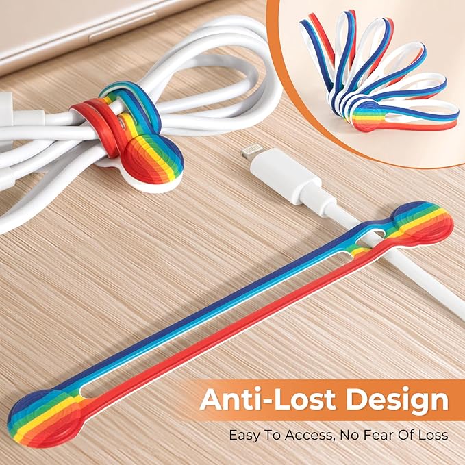 Kanemc Cable Ties Magnetic Cord Organizer Wraps, 8 Pcs Colored Cord Keepers Rainbow Colors Silicone Cable Straps Travel Car Home Office Kitchen Electrical Cable Storage Refrigerator Magnets