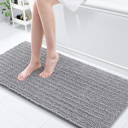 Arotive Luxury Chenille Bathroom Rug Mat, Extra Soft Thick Absorbent Shaggy Bath Rugs, Non-Slip Machine Wash Dry, Plush Bath Mats for Bathroom, Shower and Tub, 60x20, Grey
