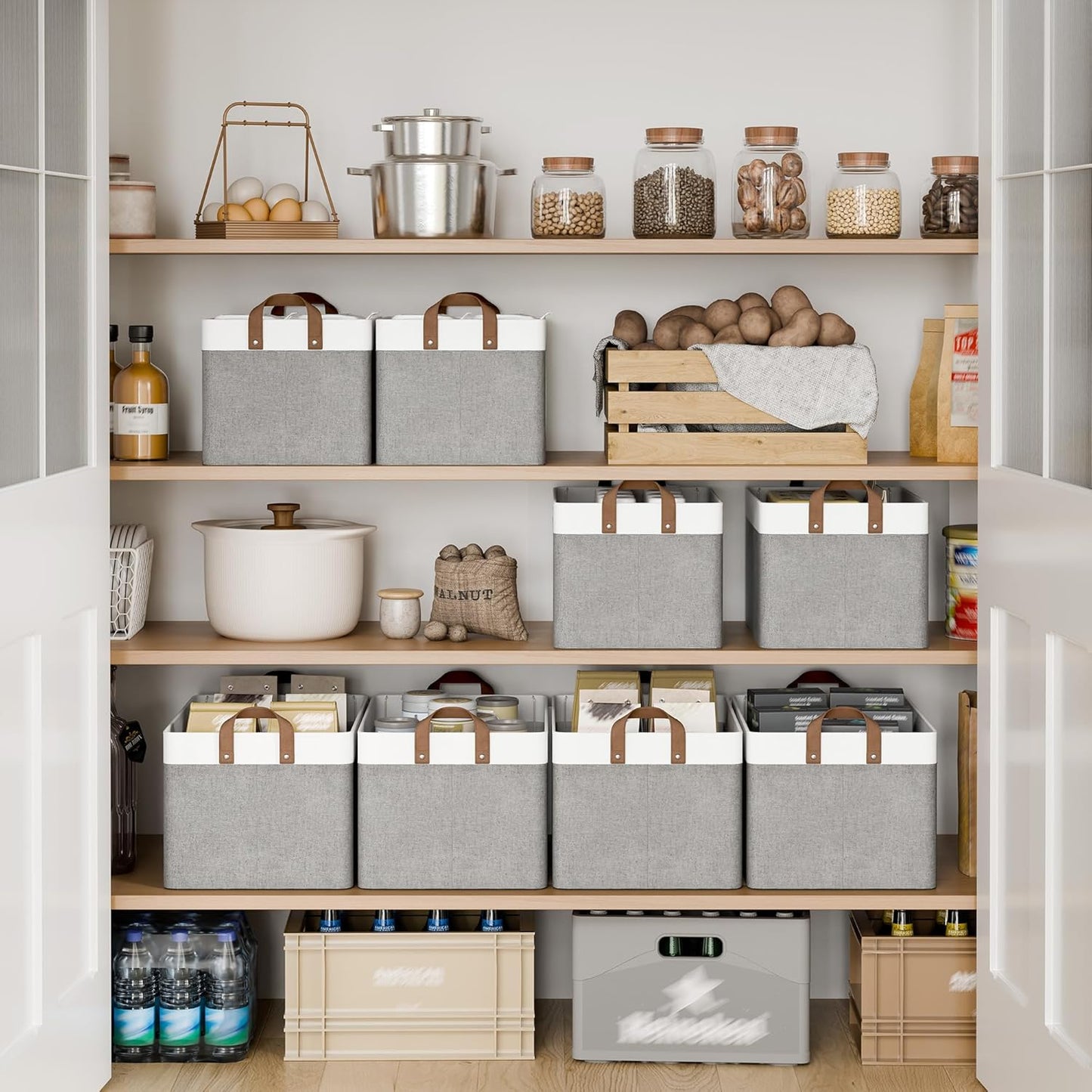 StorageWorks Storage Bins, Fabric Storage Bins for Shelves, Large Storage Baskets with Metal Frame, Closet Baskets and Bins with Handles, Gray and White, 2-Pack