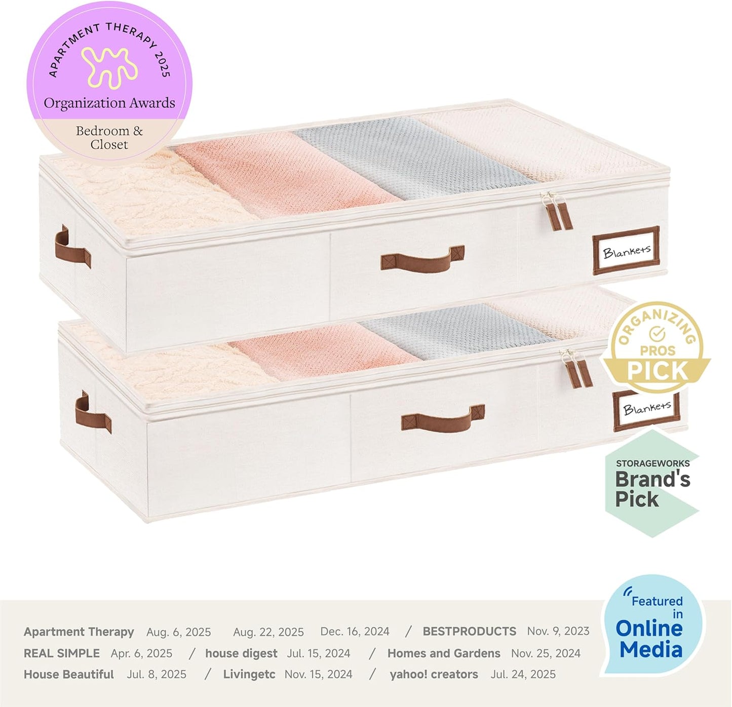 StorageWorks Large Under Bed Storage Containers with Handles and Label Holder, 2 Pack Ultra-thick Fabric Underbed Bins, Closet Organizer for Clothes, Blankets, Sweater