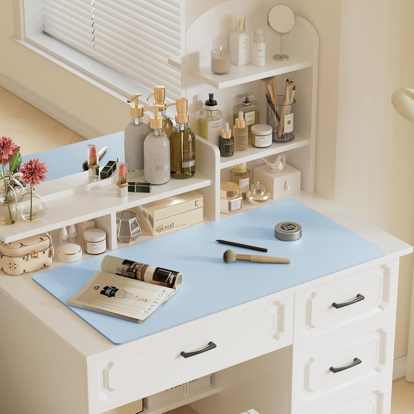 Aothia Faux Leather Desk Mat – Large Mouse Pad, Non-Slip PU Leather Blotter, Waterproof Writing Surface for Office and Home (Baby Blue, 47.2" x 23.6")